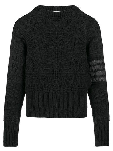 Aran Cable Crew Neck Knit Top Grey - THOM BROWNE - BALAAN 1