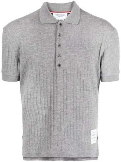 RWB Button Ribbed Polo Wool Knit Top Grey - THOM BROWNE - BALAAN 2