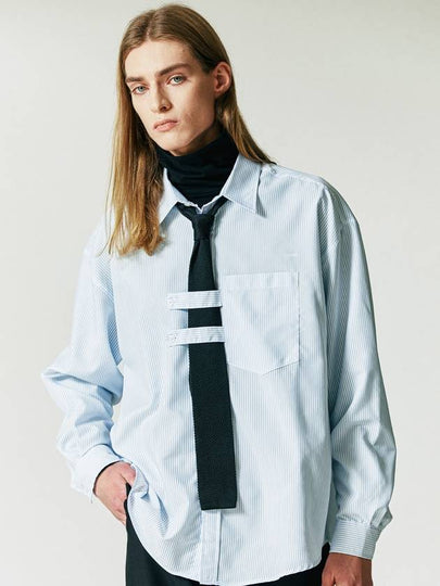 Double Holder Strap Stripe Long Sleeve Shirt Sky Blue - S SY - BALAAN 2