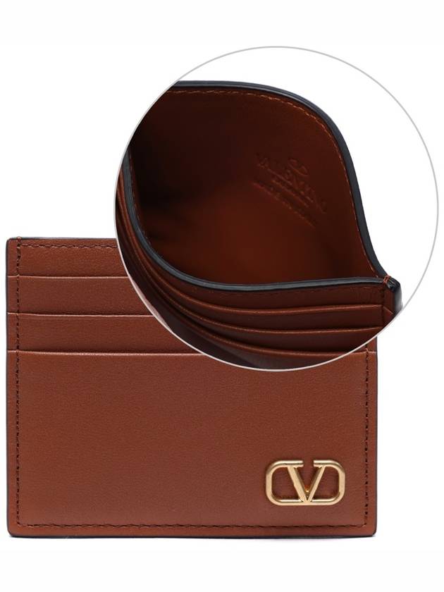 V Logo Signature Card Wallet Brown - VALENTINO - BALAAN 3