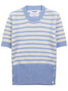 Striped Jersey Stitch Short Sleeve Knit Top Blue - THOM BROWNE - BALAAN 11