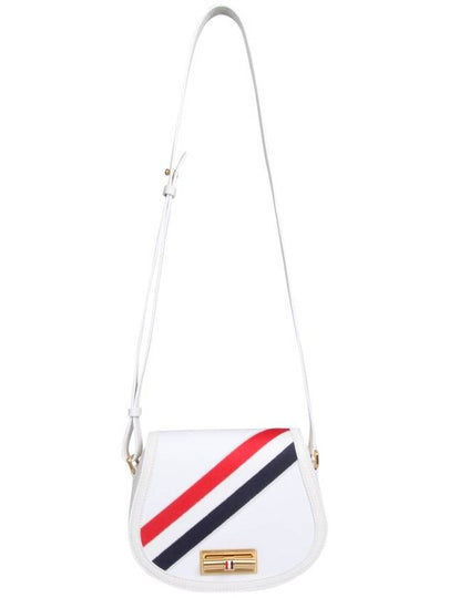 Saddle Canvas Calfskin Diagonal Stripe Small Shoulder Bag White - THOM BROWNE - BALAAN 2