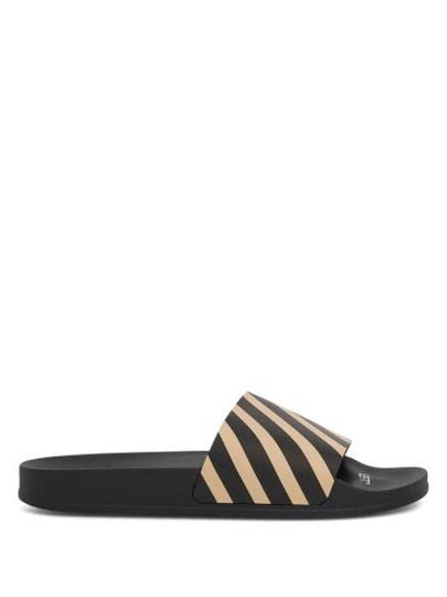 Diag Stripe Print Slippers Black Beige - OFF WHITE - BALAAN 2