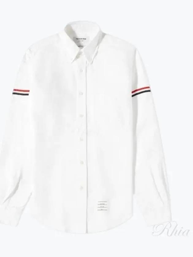 Oxford Striped Grosgrain Armband Classic Long Sleeve Shirt White - THOM BROWNE - BALAAN 2