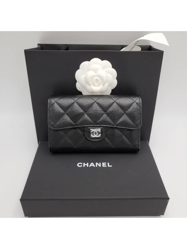 Classic Flap Wallet Grained Calfskin & Silver Black - CHANEL - BALAAN 10