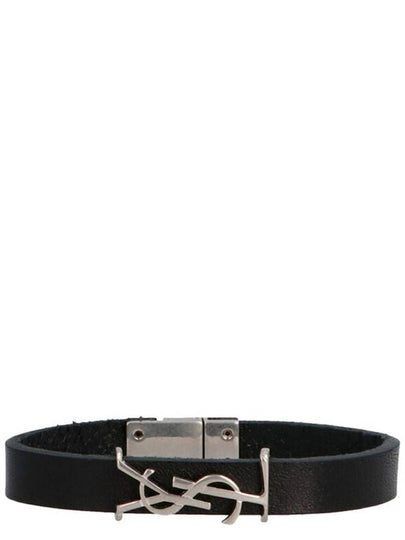 Opyum Silver Logo Leather Bracelet Black - SAINT LAURENT - BALAAN 2