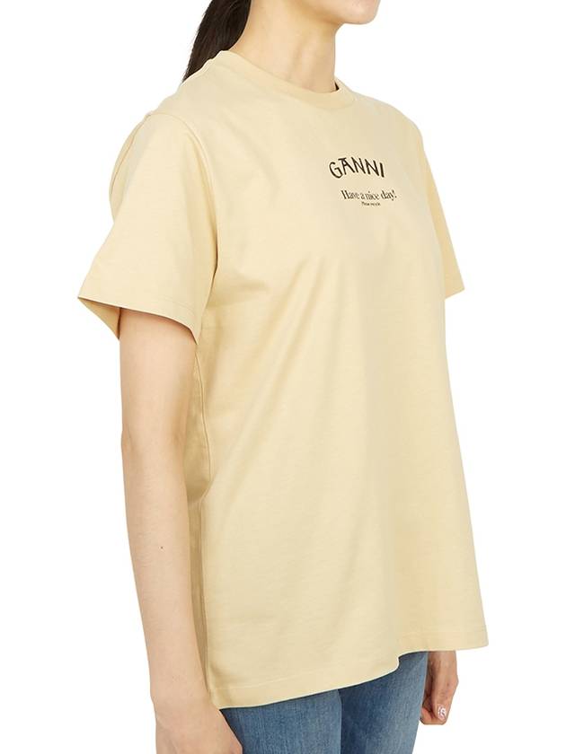 Logo Relaxed Fit Short Sleeve T-Shirt Pale Khaki - GANNI - BALAAN 6