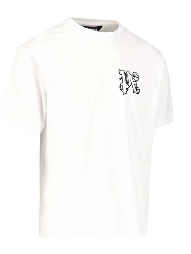 Men's Monogram Logo Print Short Sleeve T-Shirt White - PALM ANGELS - BALAAN 3