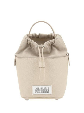 5AC Number Logo Texture Leather Bucket Bag Beige - MAISON MARGIELA - BALAAN 1