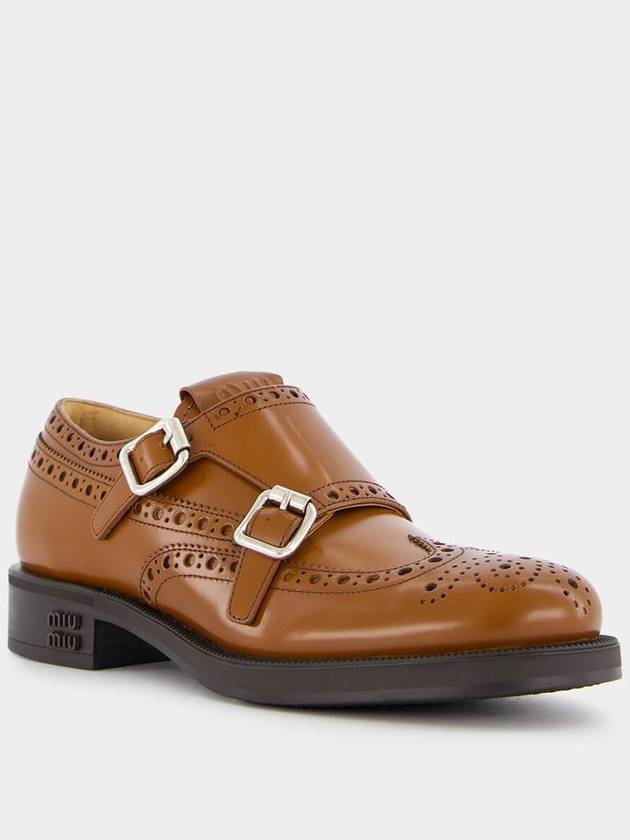 Brogue Leather Monk Strap Brown - MIU MIU - BALAAN 5