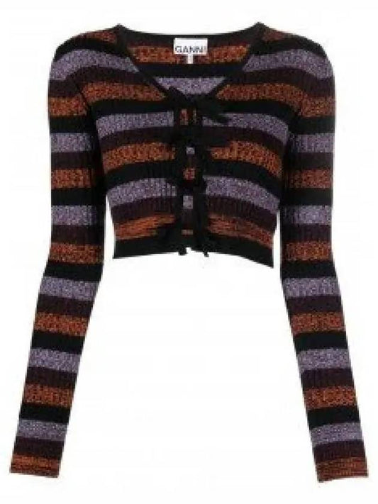 Women s Crop Merino Wool Striped Cardigan Black Orange Purple K2004 999 1136017 - GANNI - BALAAN 1