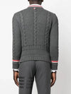 Cable Stripe Classic V-neck Merino Wool Cardigan Grey - THOM BROWNE - BALAAN 4