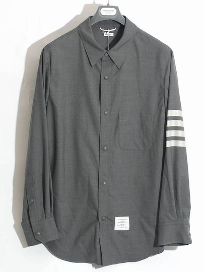 Lightweight Boiled Wool Engineered Stripe Shirt Jacket Grey - THOM BROWNE - BALAAN 2