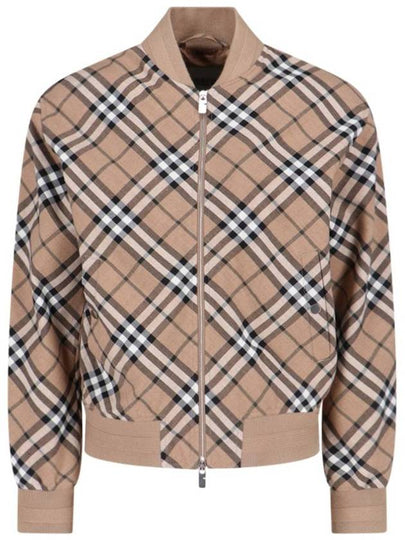 Harrington Check Wool Blend Zip-Up Jacket Brown - BURBERRY - BALAAN 2