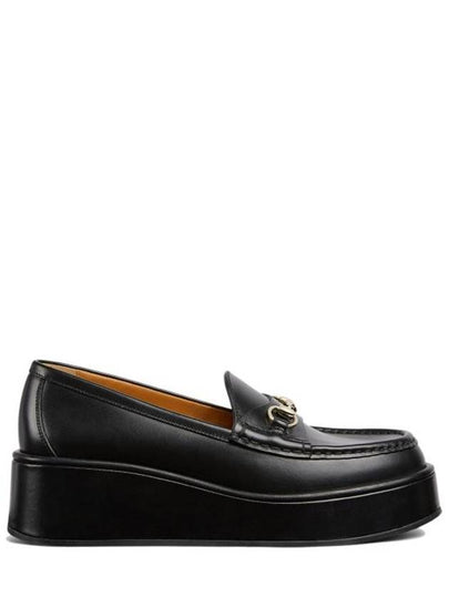 Women's Horsebit Wedge Leather Loafer Black - GUCCI - BALAAN 2