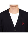 Red Heart Logo Merino Wool Cardigan Navy - AMI - BALAAN 7