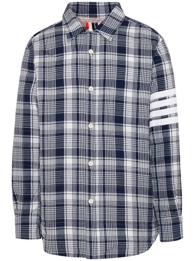 striped diagonal armband Madras hairline check padded long sleeve shirt - THOM BROWNE - BALAAN.