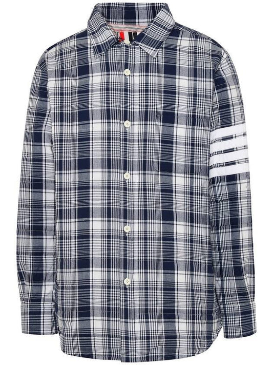 Madras Hairline Striped Diagonal Armband Check Padded Long Sleeve Shirt Navy - THOM BROWNE - BALAAN 1