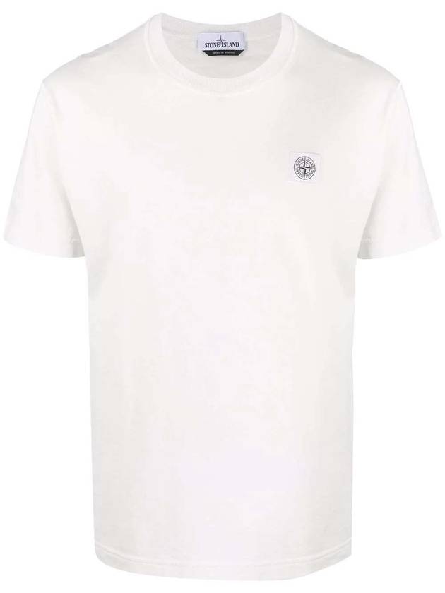 Men's Logo Patch Short Sleeve T-Shirt White - STONE ISLAND - BALAAN.