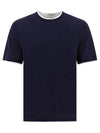 Double Layer Crew Neck Cotton Silk Short Sleeve T-Shirt Dark Blue - BRUNELLO CUCINELLI - BALAAN 2