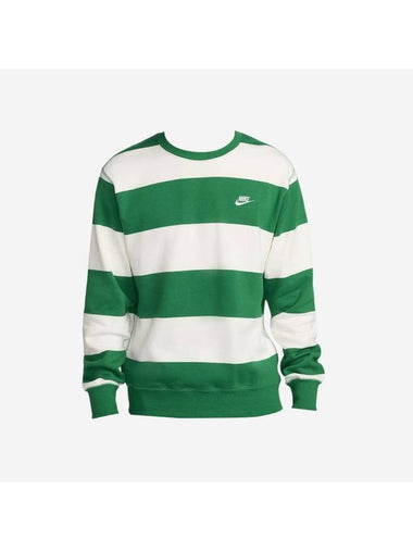 Club Fleece Striped Heavy Weight French Terry Crew Neck Sweatshirt Malachite Sail - NIKE - BALAAN 1