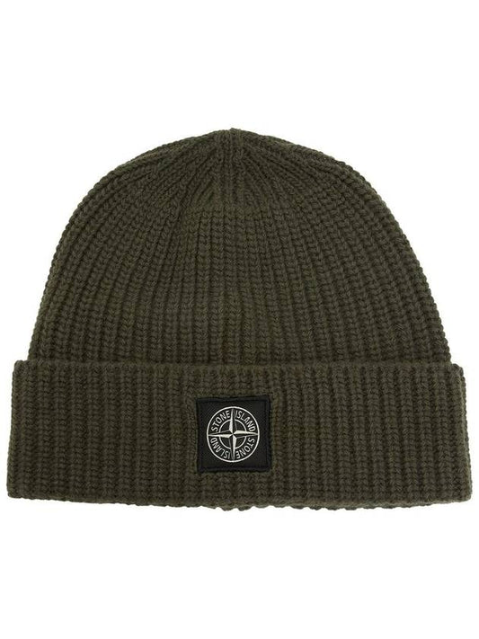 Logo Patch Rib Wool Beanie Green - STONE ISLAND - BALAAN 2