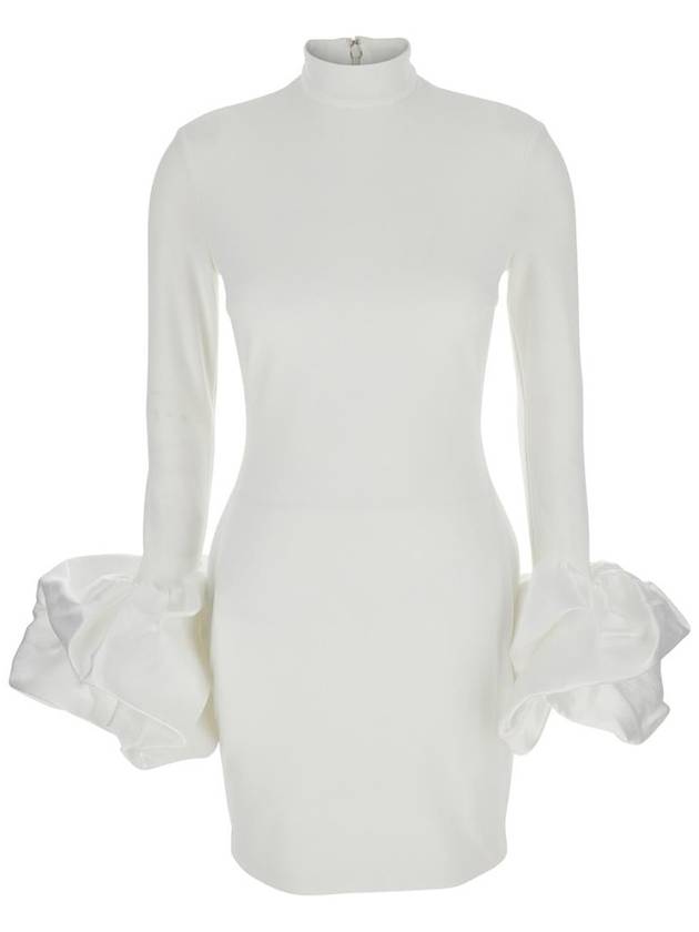 'Payton' White Mini Dress With Mock Neck And Ruffled Hems In Tech Fabric Woman - SOLACE LONDON - BALAAN 1