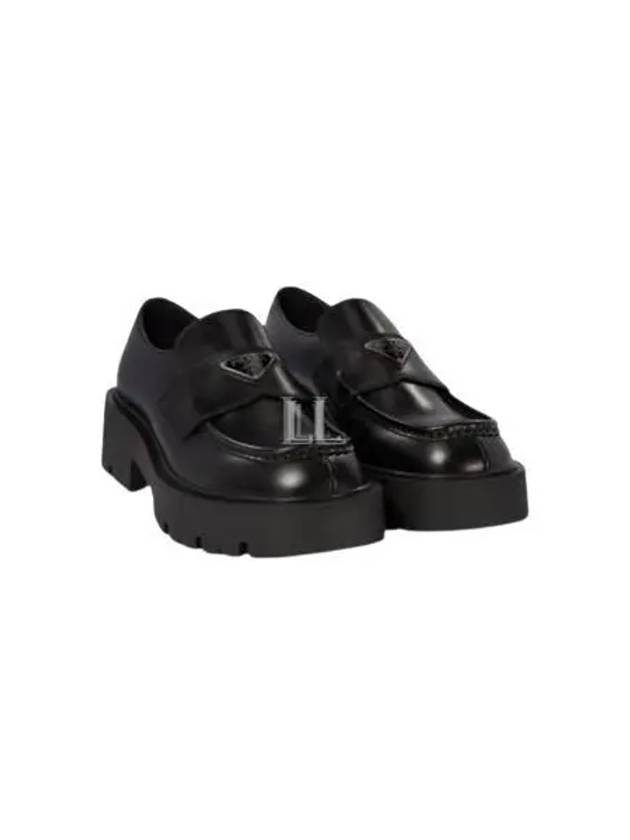 Triangle Logo Brushed Leather Loafers Black - PRADA - BALAAN 2