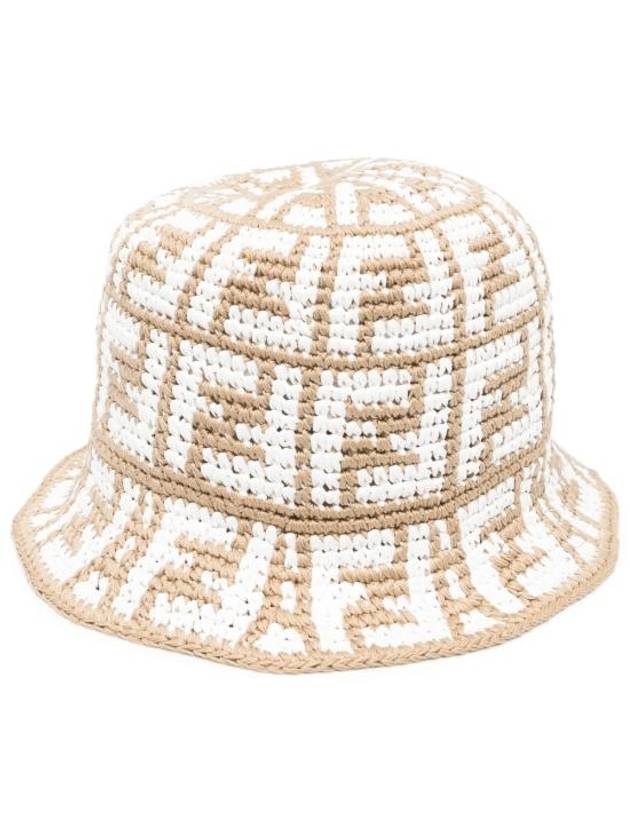 FF Motif Crochet Bucket Hat Beige - FENDI - BALAAN 1