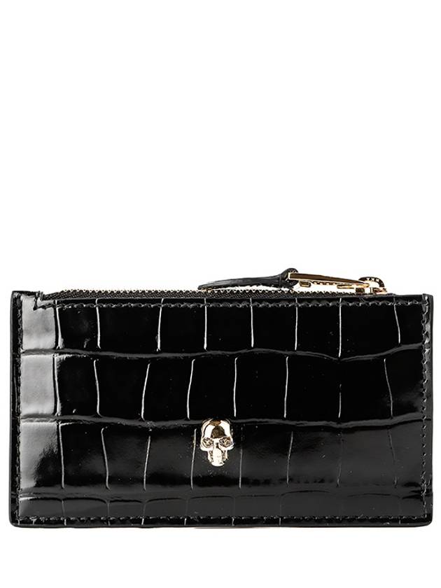 Skull Crocodile Embossed Zipper Card Wallet Black - ALEXANDER MCQUEEN - BALAAN 2