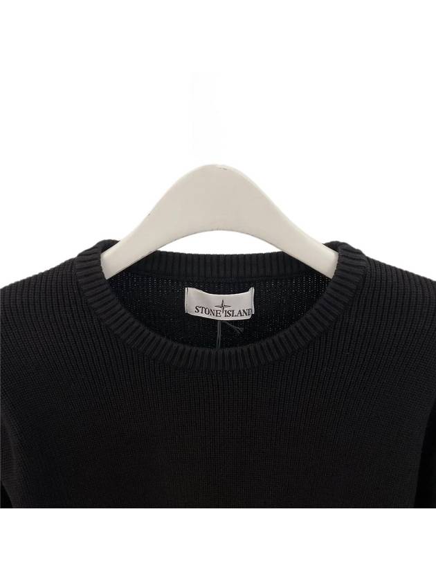 Men's Logo Patch Crew Neck Soft Cotton Knit Top Black - STONE ISLAND - BALAAN 5