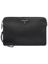 Triangle Logo Saffiano Leather Clutch Bag Black - PRADA - BALAAN 2