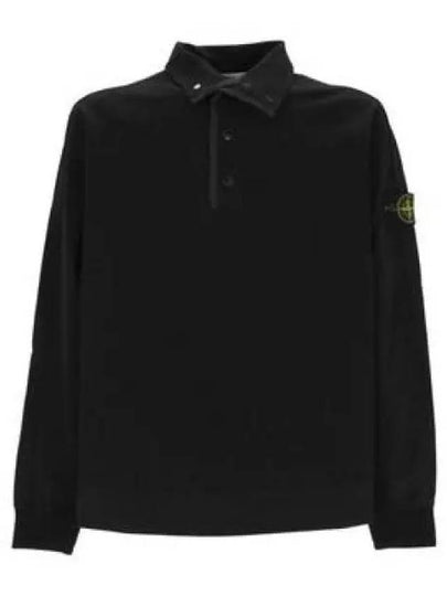 Compass Patch Cotton Fleece Polo Knit Top Black - STONE ISLAND - BALAAN 2