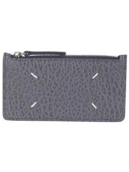 Pebble Leather Stitch Logo Zipper Card Wallet Grey - MAISON MARGIELA - BALAAN 2