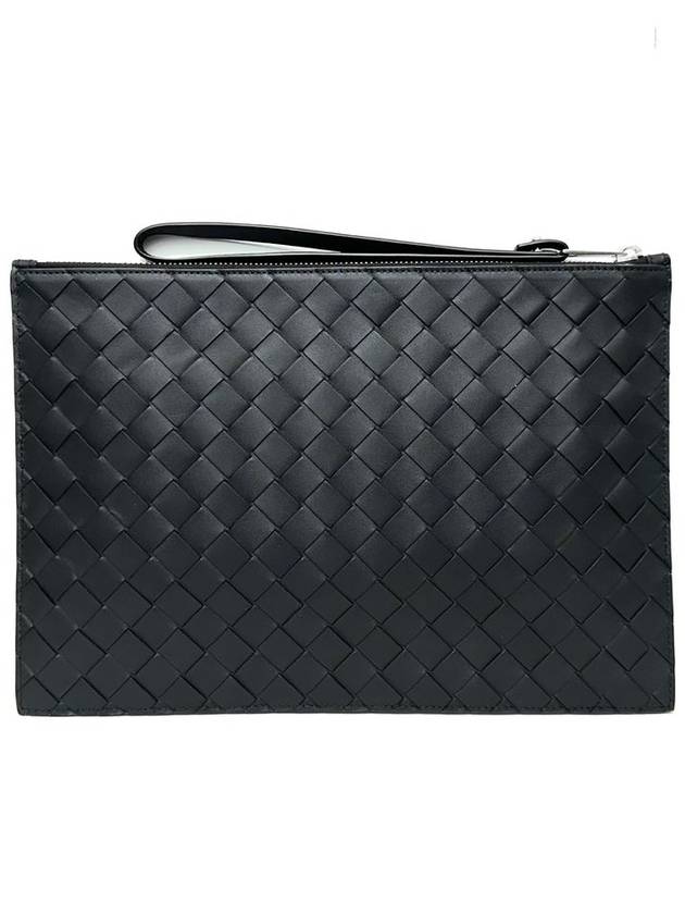 Intrecciato Strap Large Clutch Bag Black - BOTTEGA VENETA - BALAAN 3