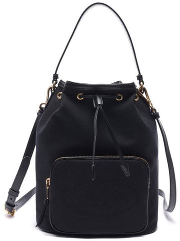 logo jacquard double bucket bag black - PRADA - BALAAN.