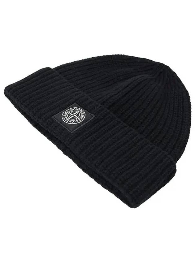 Logo Knit Beanie Black - STONE ISLAND - BALAAN 3