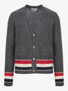 Men's Jersey Stitch Shetland Stripe Classic V-Neck Cardigan Grey - THOM BROWNE - BALAAN 3