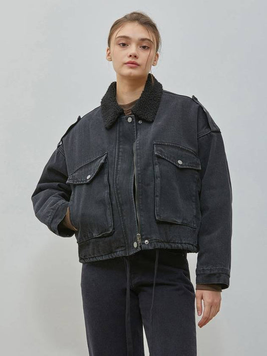Eco Boa Fur Vintage Denim Jacket Black - RYUL+WAI: - BALAAN 2