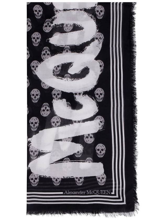 Skull Pattern Logo Print Scarf Black - ALEXANDER MCQUEEN - BALAAN 4