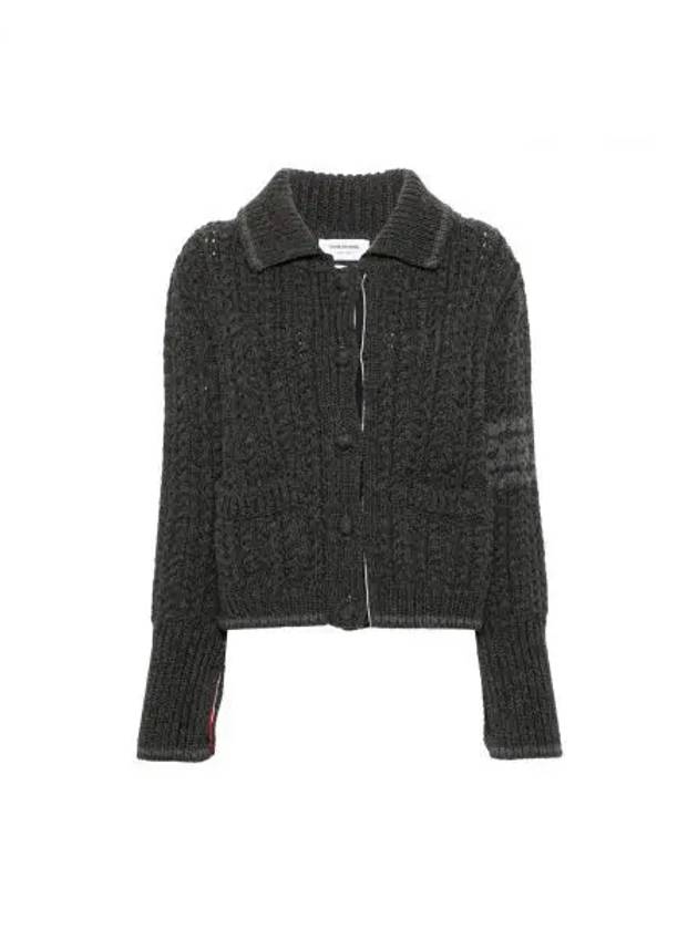 Chunky Links Stitch 4 Bar Polo Merino Wool Cardigan Grey - THOM BROWNE - BALAAN 2