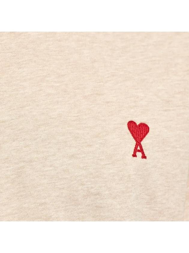 Chain Stitch Heart Logo Long Sleeve T-Shirt Light Beige - AMI - BALAAN 3