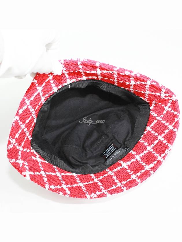 23C Check Tweed Bucket Hat Red AA8841 - CHANEL - BALAAN 5