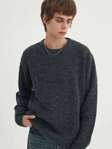 Crew neck rib knit sweater Charcoal - BLONDNINE - BALAAN 1