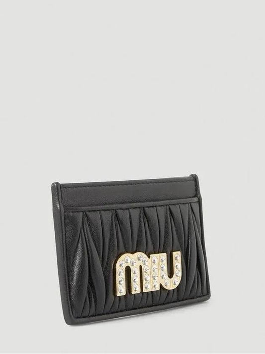 Miu Miu Matelasse Emblish Logo Plaque Card Holder Black - MIU MIU - BALAAN 2