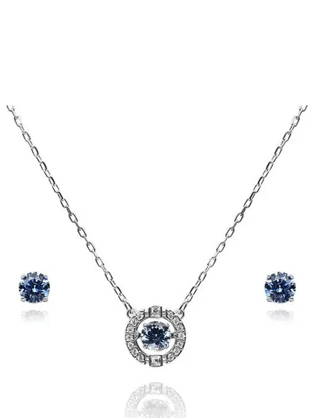 Sparkling Dance Round Earrings Necklace Set Blue Silver - SWAROVSKI - BALAAN 3