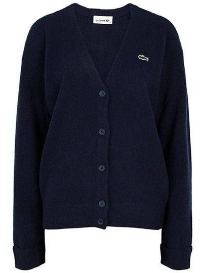 Relaxed Fit V-Neck Wool Cardigan Navy - LACOSTE - BALAAN 2