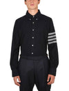 Men's Diagonal Solid Flannel Long Sleeve Shirt Navy - THOM BROWNE - BALAAN 3