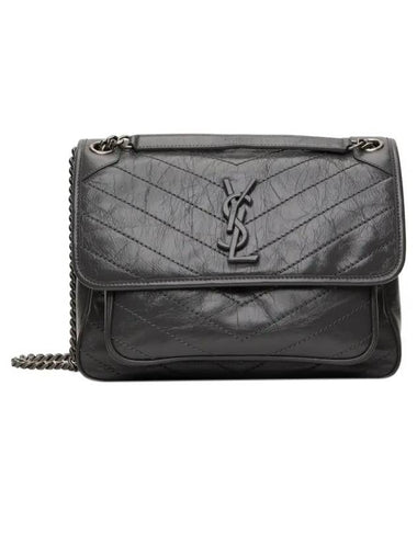 Nikki Baby Chain Crinkle Vintage Leather Shoulder Bag Black - SAINT LAURENT - BALAAN 1