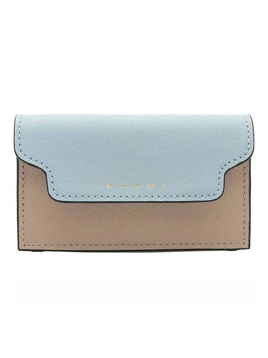 Logo Color Block Saffiano Card Wallet Aquamarine - MARNI - BALAAN 1